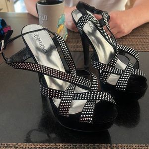 Delicacy - Strappy Black Suede Rhinestone Heels